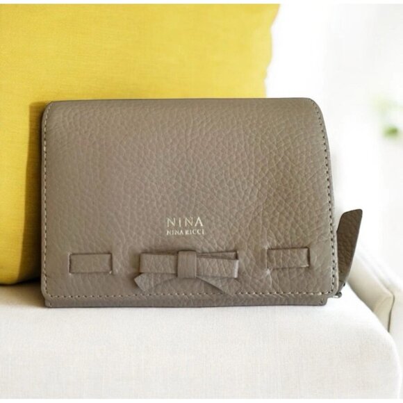 NINA RICCI Tan Pebble Leather Snap Zip Wallet